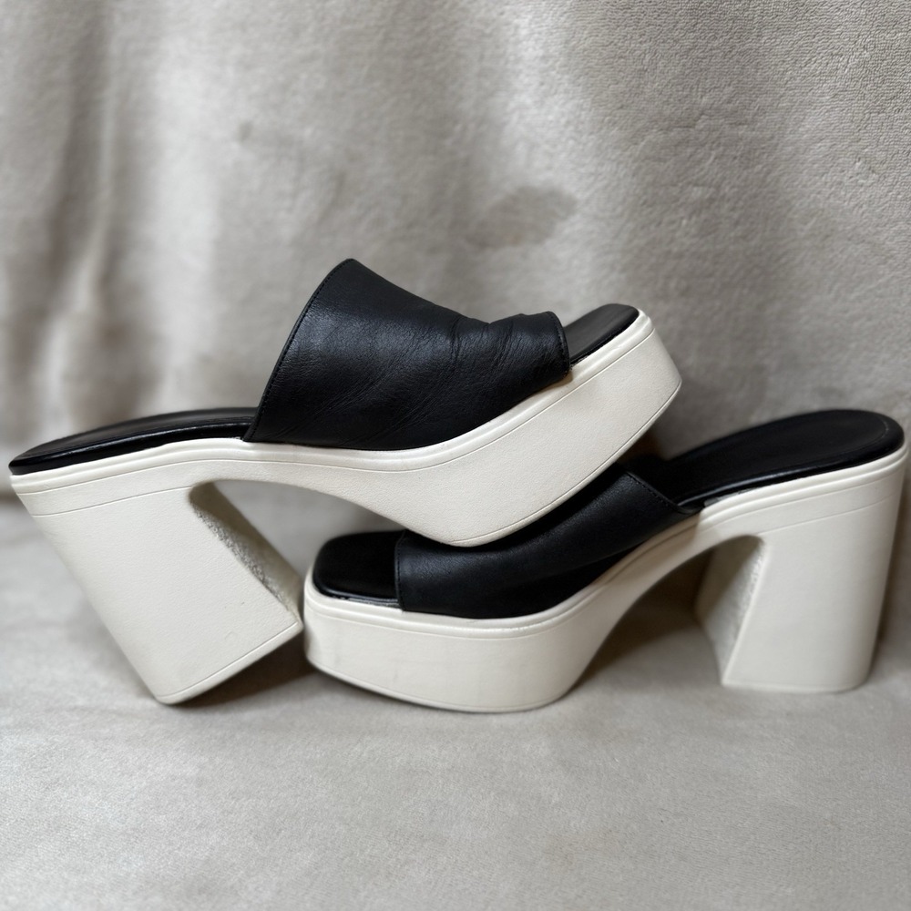 Free People Womens US 9 EU 39 Zoe Black Heeled Platform Sandals Shoes Slides - Picture 5 of 7
